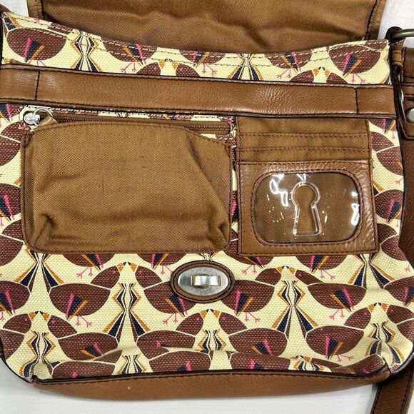 Rare Fossil Vintage Bird Print Canvas Messenger Turn Lock Bag Handle Crossbody - Picture 8 of 12